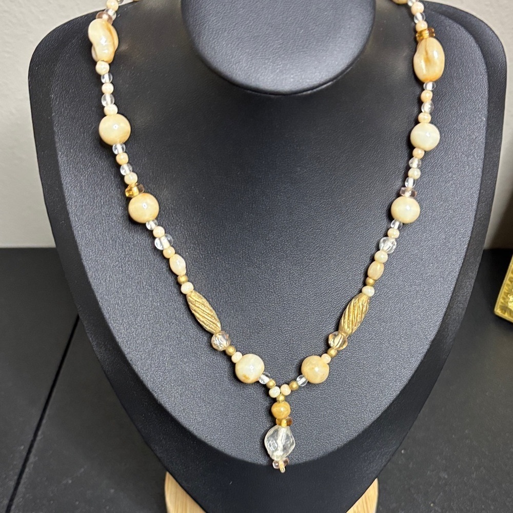 Vintage India Necklace Beaded Mixed Media Y Gold Tone